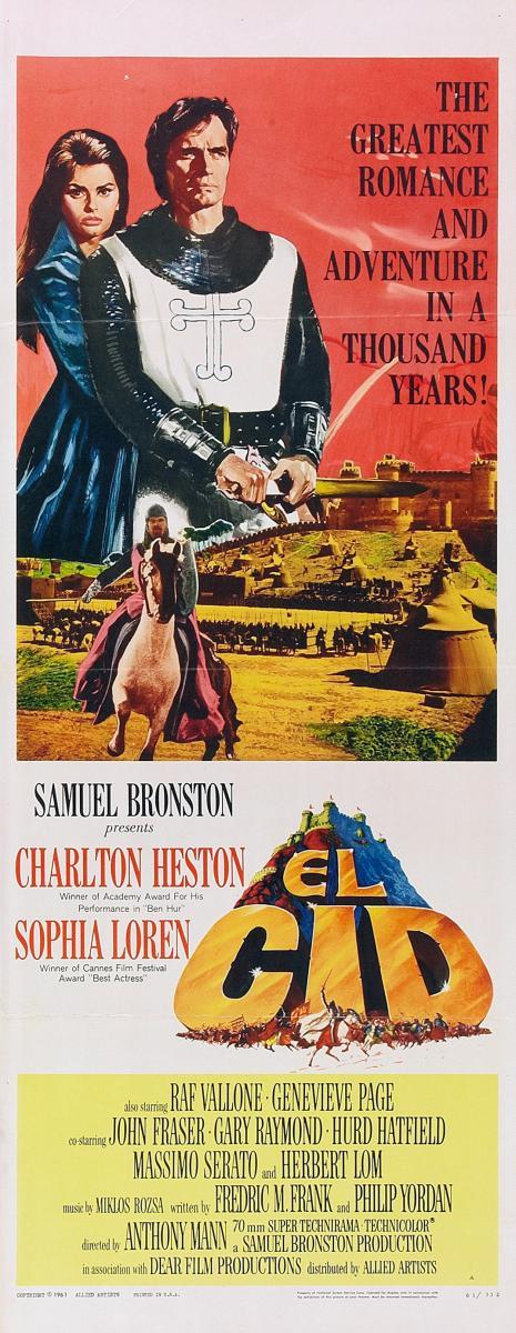 EL CID Movie POSTER 27x40 E Charlton Heston Sophia Loren Raf Vallone Hurd 