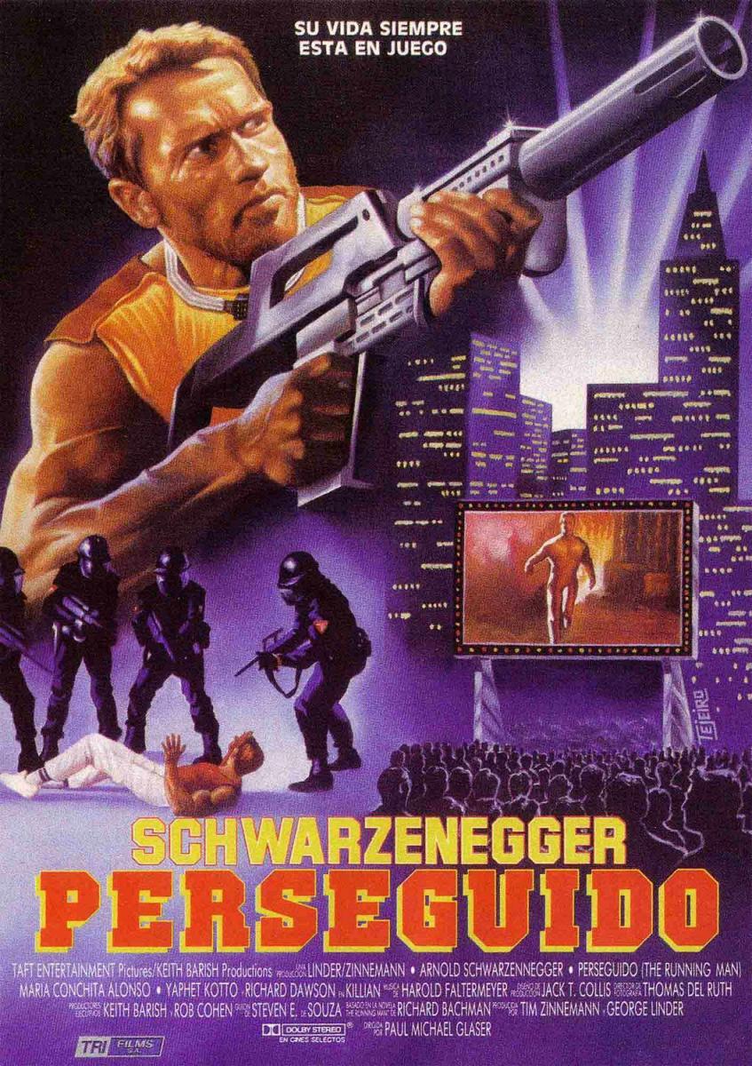 Running Man size 84x118 cm CASARO Art Cinema Poster -  Arnold Schwarzenegger 1987