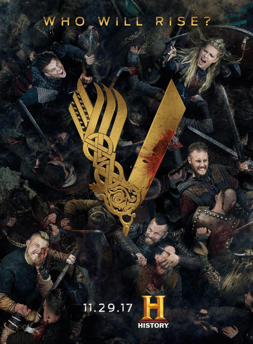 022 Vikings Ragnar Lothbrok Fighting Season 1 2 3 4 USA TV 42"x24" Poster 