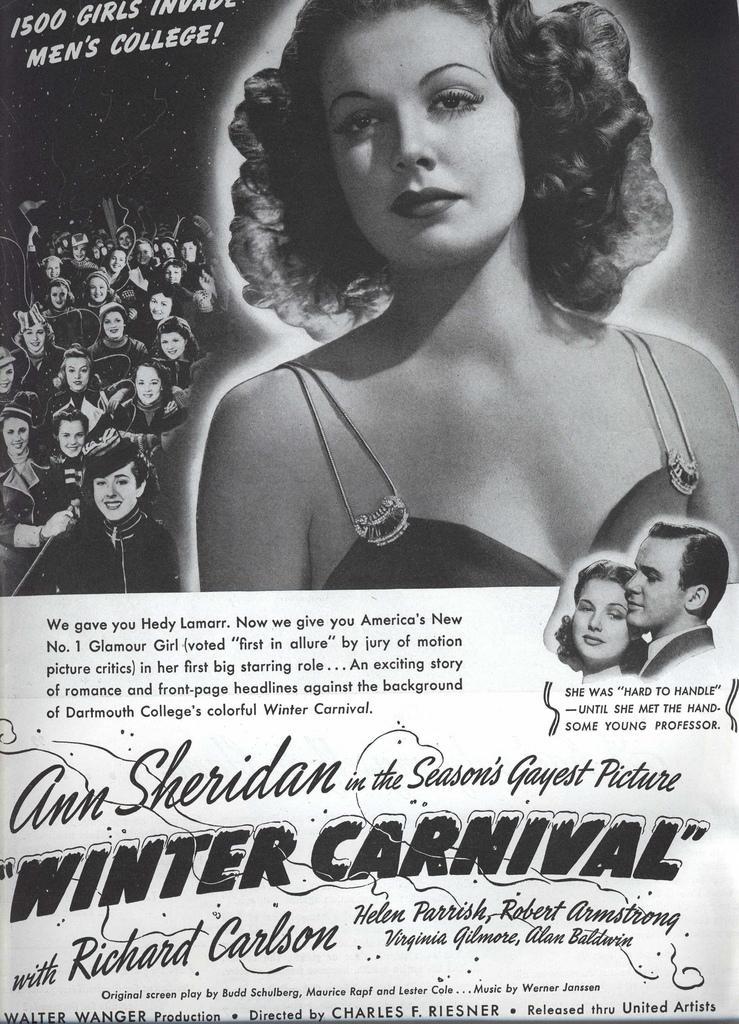 Ann Sheridan, 1939 magazine ad for the movie Winter Carniv…