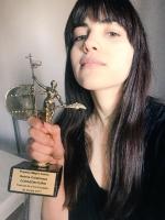 Selene Caramazza with her Best Actress Award at Seville Film Festival