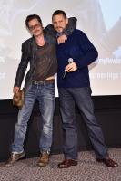 Brad Pitt & David Ayer en un evento de Corazones de acero (2014)
